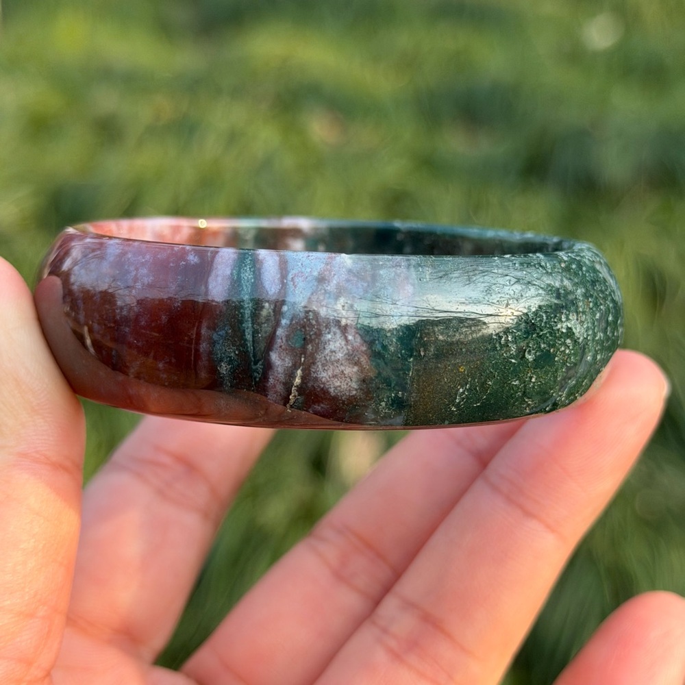 59mm inner diameter green red scenic ocean jasper wide bangle 1213